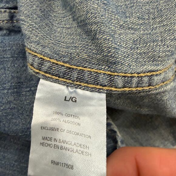 Levis Denim Shirt Mens Large Blue Snap Button Long Sleeve Western Rodeo Workwear - Picture 5 of 9